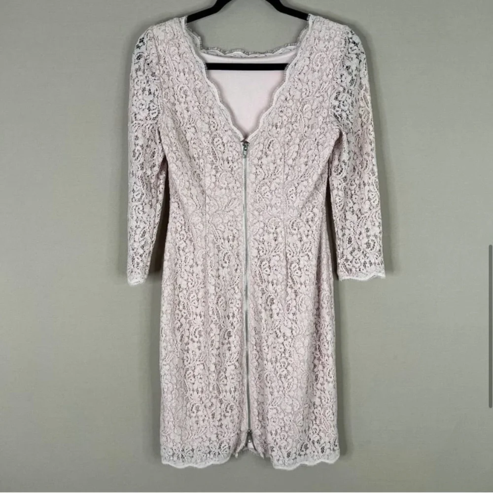 Adrianna Papell Evening Lace Dress with Exposed Back Zipper Pale Pink Size 6 - Picture 8 of 11